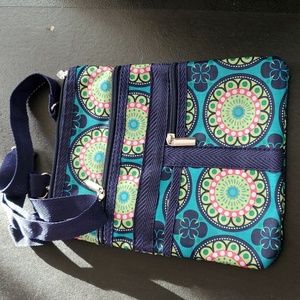 Aphorism Blue Floral Patterned, Hippy Boho Nylon Crossbody Purse DX342